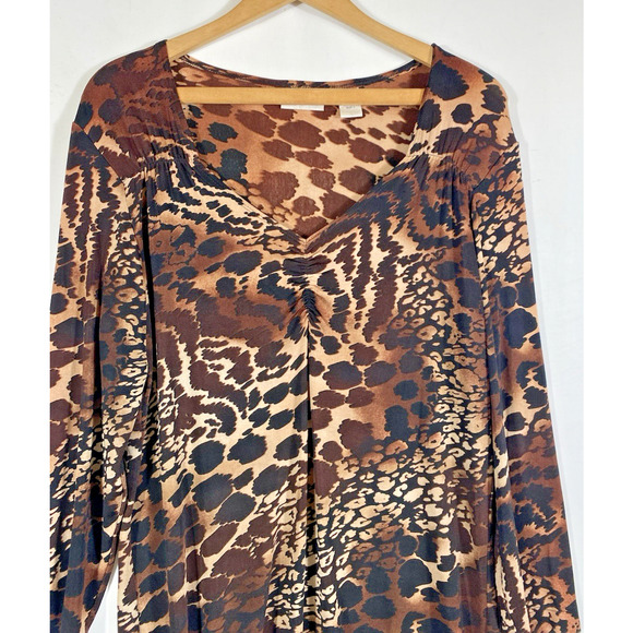 Chicos Travelers Size 1 / Medium Top Animal Print Y2K Cinched Knit Mob Wife - Picture 5 of 12